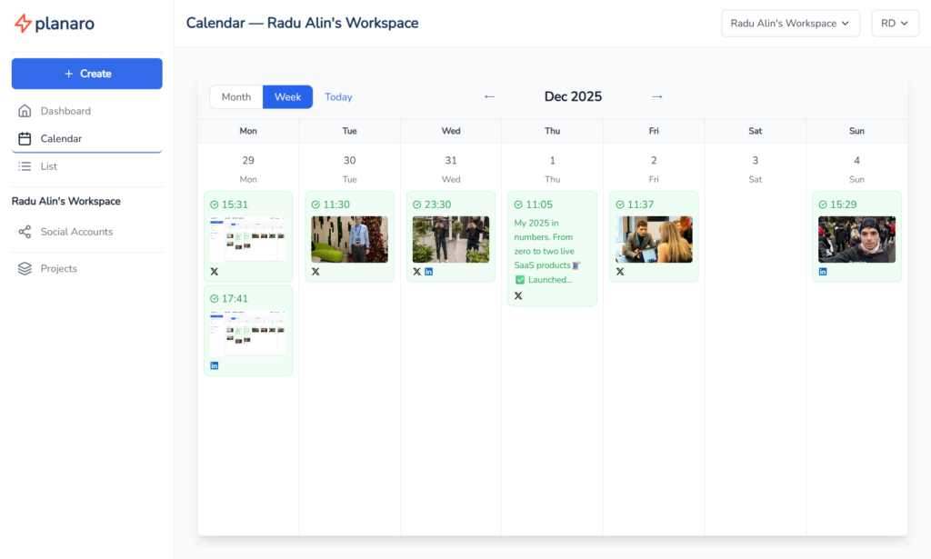 Planaro Calendar Weekly View