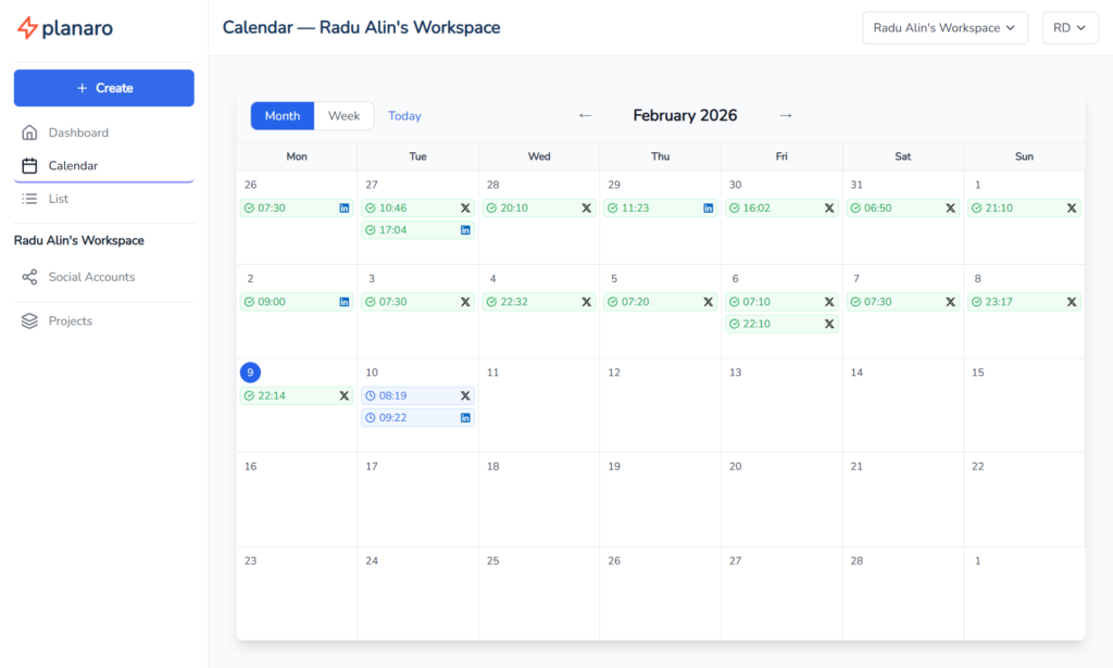 Planaro content calendar