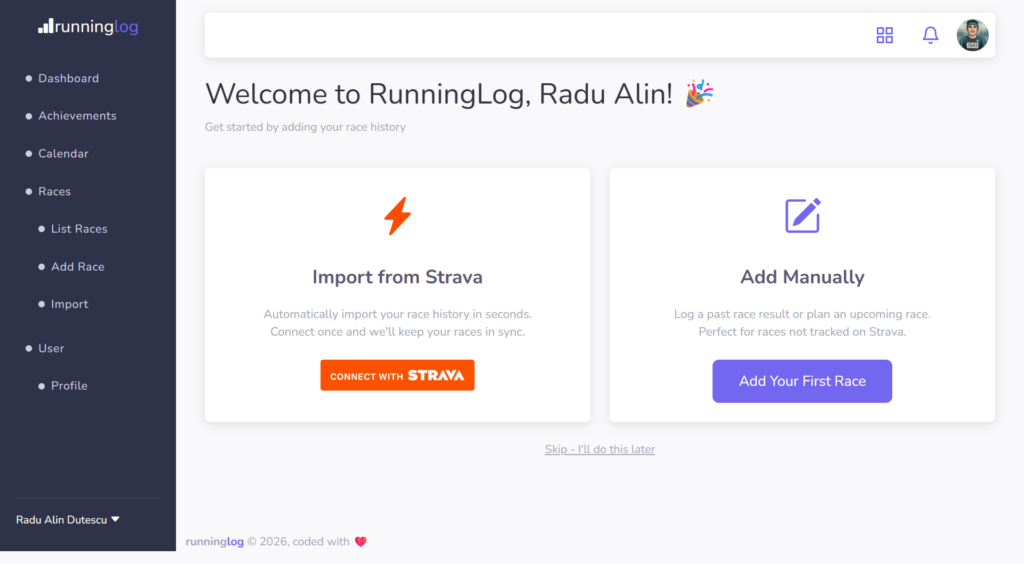 RunningLog is integrated with Strava